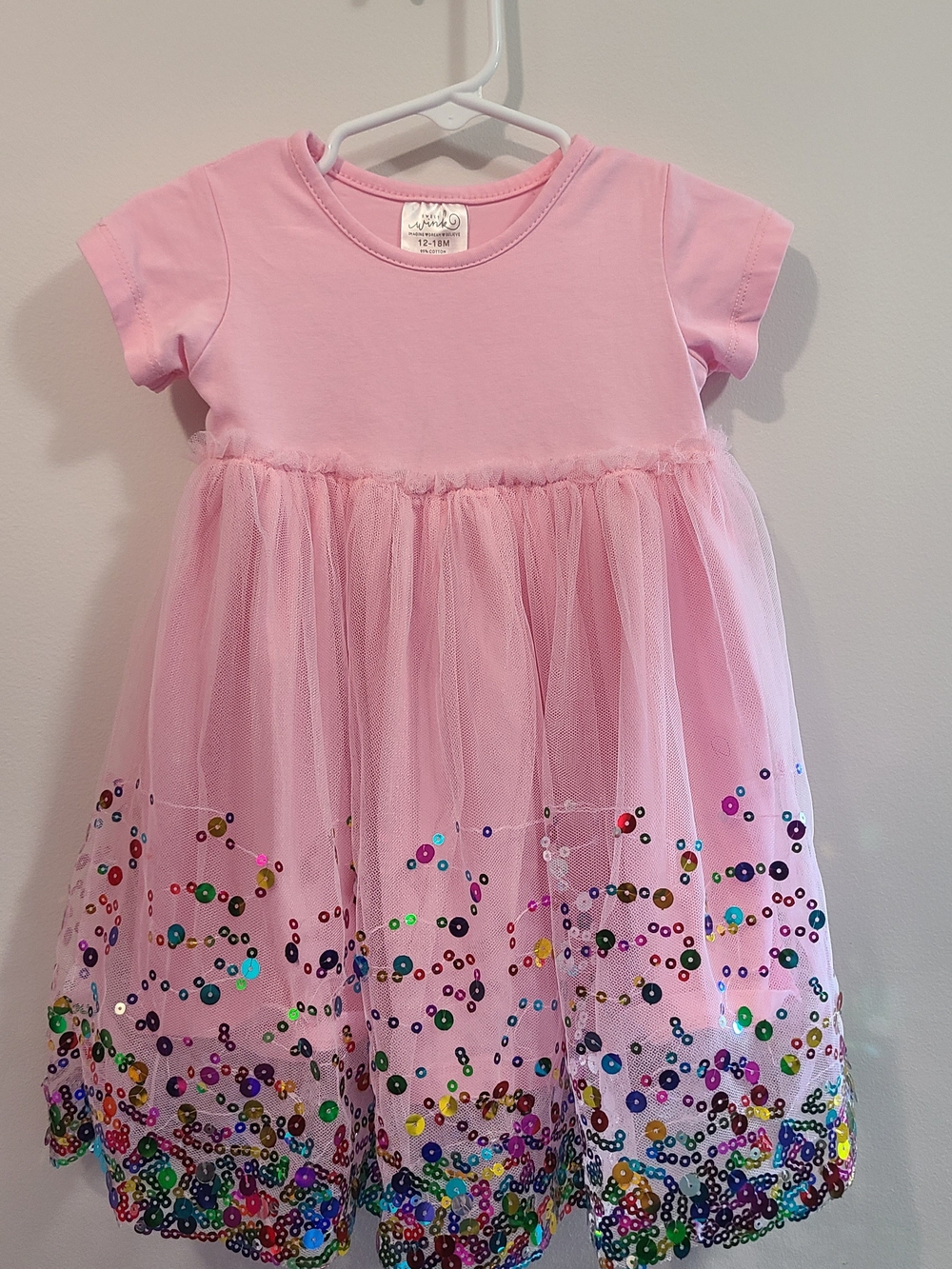 Girls' Pink Tulle Dress with Multicolor Sequin Sweet Wink 12-18 Month